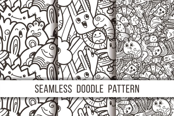 Colección de divertidos monstruos doodle patrón sin costuras para impresiones, diseños y libros para colorear — Archivo Imágenes Vectoriales