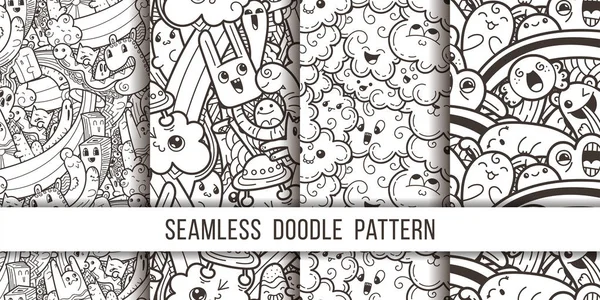 Komik doodle canavarlar Dikişsiz desen baskılar, tasarımlar ve boyama kitapları koleksiyonu