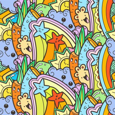 Komik canavarlar baskılar, tasarımlar ve boyama kitapları için seamless modeli üzerinde doodle