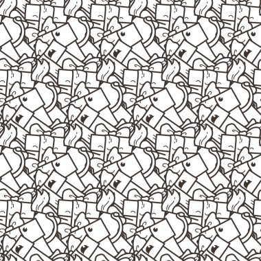 Komik doodle hediye kutuları ile seamless modeli. Parmak izi, kart, tasarımlar ve boyama kitapları için şirin