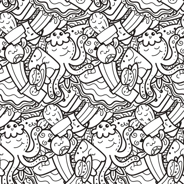 Rolig doodle monster på sömlösa mönster för utskrifter, mönster och målarböcker — Stock vektor