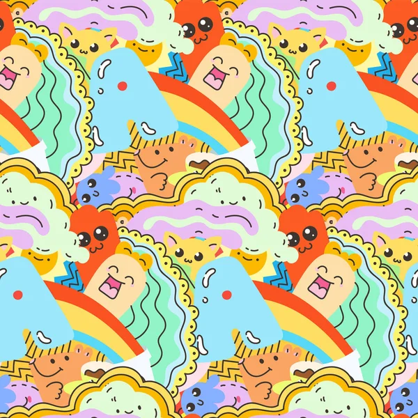 Funny doodle monsters on seamless pattern for prints, designs and coloring books — Stock Vector