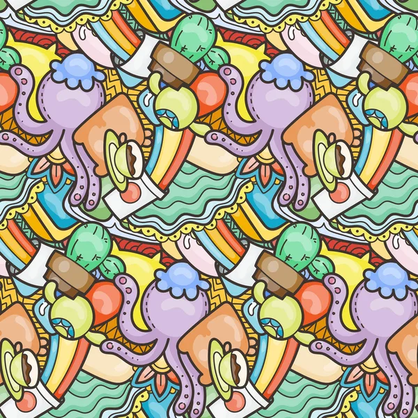 Monstros doodle engraçado no padrão sem costura para impressões, desenhos e livros de colorir — Vetor de Stock