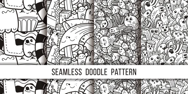 Collection of funny doodle monsters seamless pattern for prints, designs and coloring books — Stock Vector