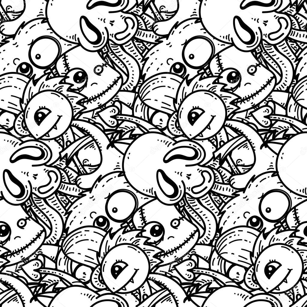 Seamless pattern with cute cartoon monsters. Ready for packaging, wrapping paper, prints, wallpaper, fabric, textile, fashion, home decor, etc.