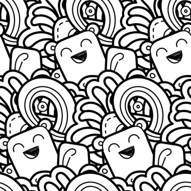 Sevimli çizgi canavarlar ve hayvanlar ile sorunsuz vektör desen. Ambalaj, ambalaj kağıdı, boyama sayfaları, duvar kağıdı, kumaş, moda, ev dekorasyonu, baskı vb için güzel