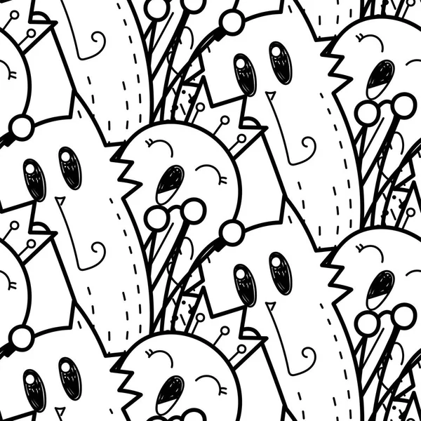 Naadloze vector patroon met schattige cartoon monsters en beesten. Leuk voor verpakking, inwikkeling van papier, kleurende pagina's, behang, stof, fashion, home decor, prints enz — Stockvector