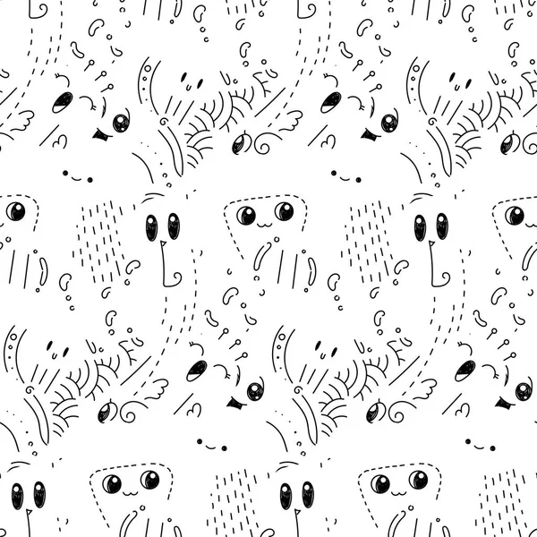 Seamless vector pattern with cute cartoon monsters and beasts. Nice for packaging, wrapping paper, coloring pages, wallpaper, fabric, fashion, home decor, prints etc — Stock Vector