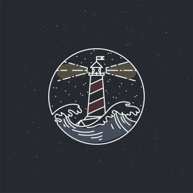 İnce çizgi deniz feneri simgesi Vintage çizimi.