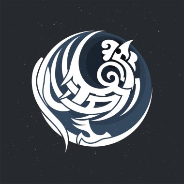 Kabile horoz Çin yeni yılı siyah ve beyaz dövme sembolü