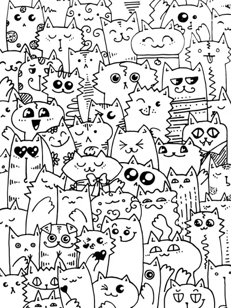 Кавайи рисунок каракули кошки. Симпатичное животное. Отлично подходит для раскраски книг, обертывания, печати и текстиля — стоковый вектор