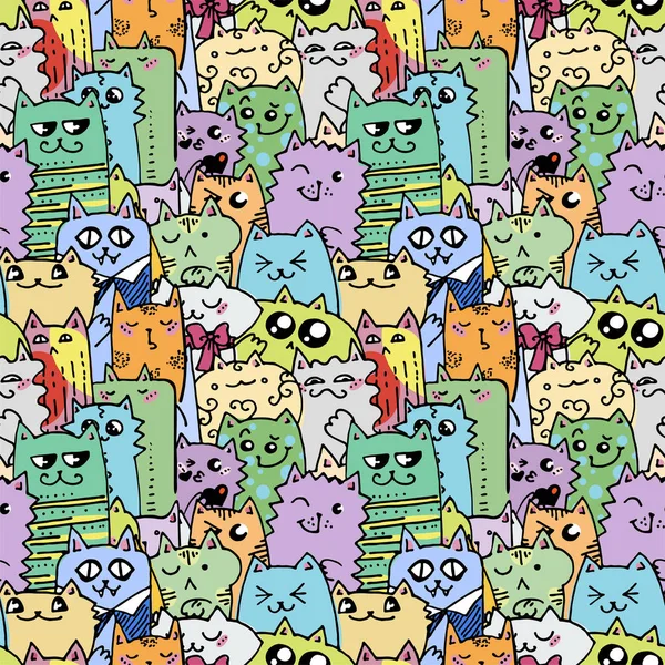 Χαριτωμένο doodle γάτες χωρίς ραφή πρότυπο. Μεγάλη για χρωματισμός βιβλίο, συσκευασία, εκτύπωση, ύφασμα και υφασμάτων — Διανυσματικό Αρχείο