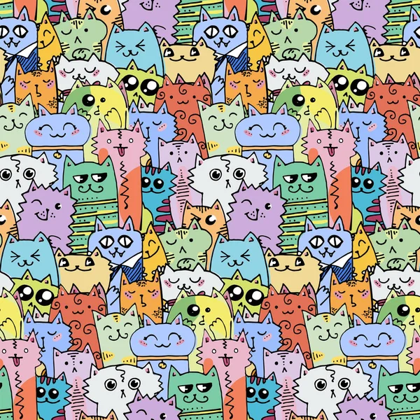 Schattig doodle katten naadloze patroon. Zeer geschikt voor het kleuren van boek en verpakking, afdrukken, stof, textiel — Stockvector