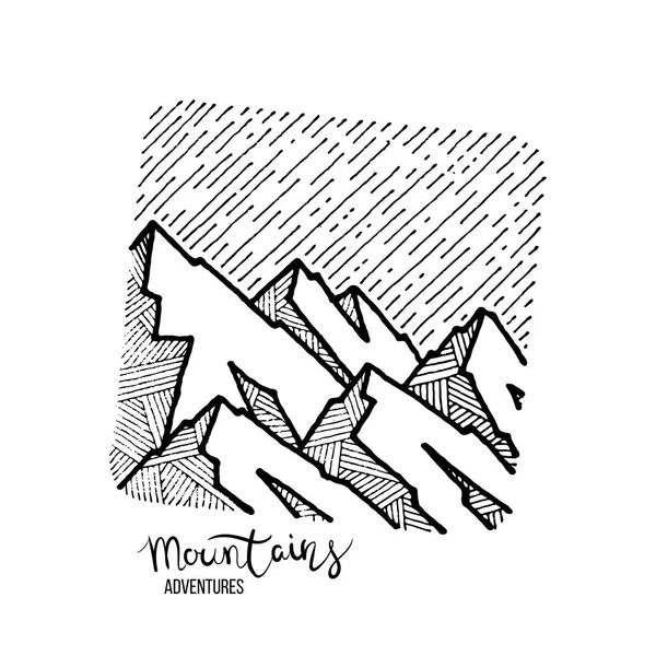 Bir dağ zirvesinde el çizilmiş görüntü, gravür tarzı, grunge dokulu