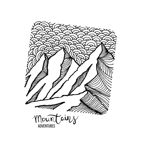 Handgezeichnetes Bild eines Berggipfels, Gravurstil, Grunge-Textur — Stockvektor