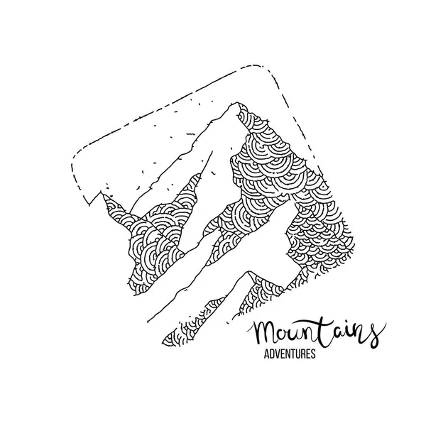 Bir dağ zirvesinde el çizilmiş görüntü, gravür tarzı, grunge dokulu