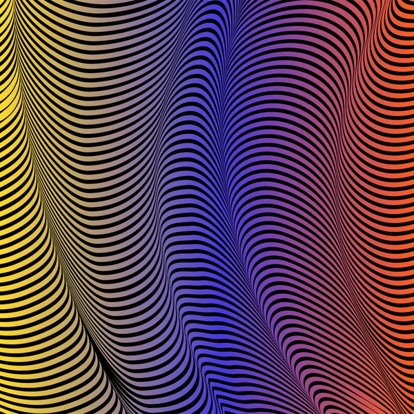 Abstract acid color wavy background, optical art, opart striped. Neon gradient — Stock Vector