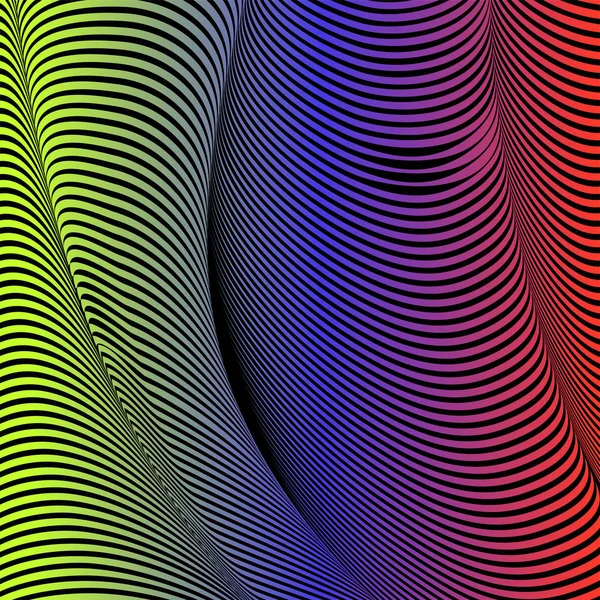 抽象的な酸色の波状の背景、光学芸術、opart 縞。ネオングラデーション — ストックベクタ