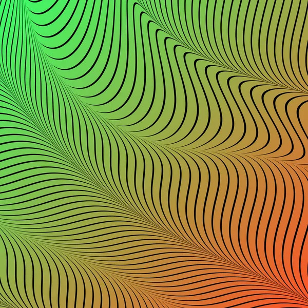 Abstracto color ácido fondo ondulado, arte óptico, opart rayas. Gradiente de neón — Vector de stock