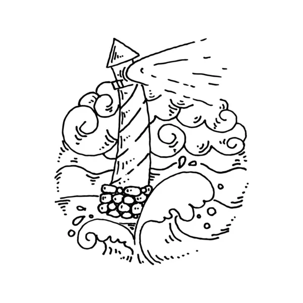 細い線海ビーコン アイコンのヴィンテージのイラスト. — ストックベクタ