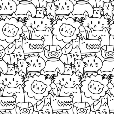 Sevimli hayvanlar ile dikişsiz desen. Köpekler, Kediler, aslan