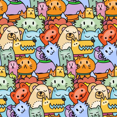Sevimli hayvanlar ile dikişsiz desen. Köpekler, Kediler, aslan