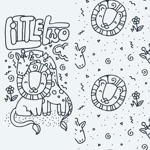 Reihe von niedlichen Zeichentricktier und nahtlose Muster. Vektor Clip Art Illustration für Kinder Design, Karten, Drucke, Malbücher — Stockvektor