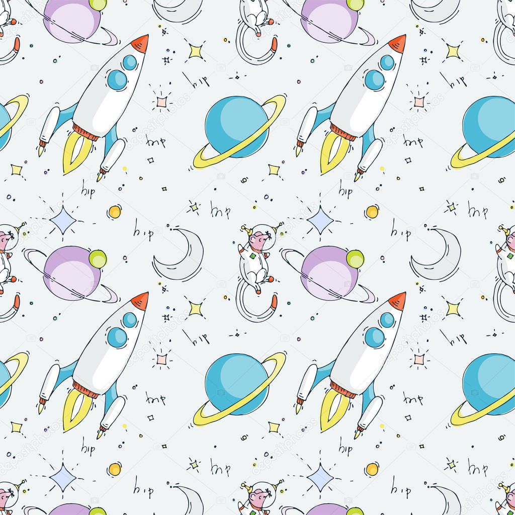 Seamless doodle pattern with cute elements