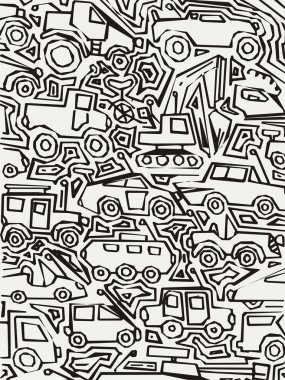 Vektör monokrom otomatik desen, doodle çizgileri, siyah beyaz grunge arka plan