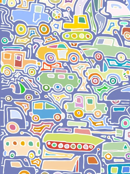 Padrão de auto cor vetorial, linhas de doodle, fundo grunge colorido — Vetor de Stock