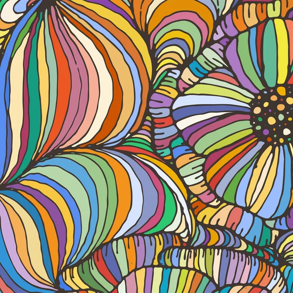 Vector doodle esboço abstrato flores ornamentais listras fundo — Vetor de Stock