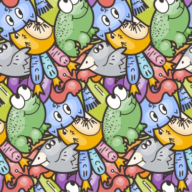 Cute seamless forest pattern with mushrooms. Nice for prints, design, colorings, cards, textile clipart