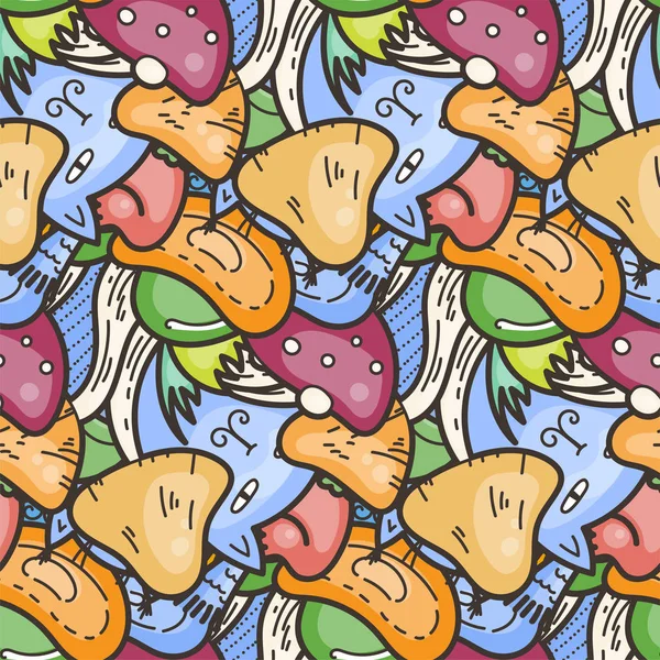 Mignon motif de forêt sans couture avec des champignons. Agréable pour les imprimés, design, colorants, cartes, textiles — Image vectorielle