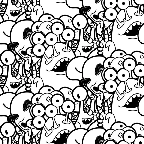 Seamless pattern with cute aliens and monsters. Nice for prints, cards, designs and coloring books — Stock Vector
