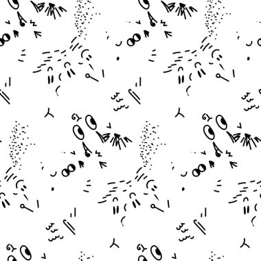 Noktalar, çizgiler ve emoji ile soyut seamless modeli. Parmak izi, kart, tasarımlar ve boyama kitapları için güzel