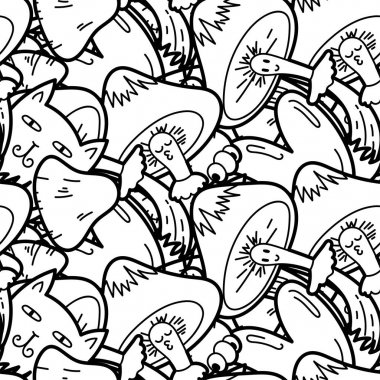 Mantar ile Sevimli sorunsuz orman deseni. Baskılar, tasarım, boyama, kartlar, tekstil için nice