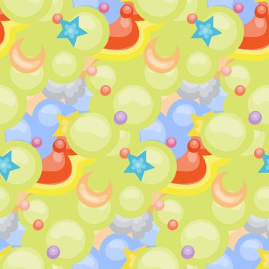 Sevimli çizgi canavarlar ve hayvanlar ile sorunsuz vektör desen. Ambalaj, ambalaj kağıdı, boyama sayfaları, duvar kağıdı, kumaş, moda, ev dekorasyonu, baskı vb için güzel