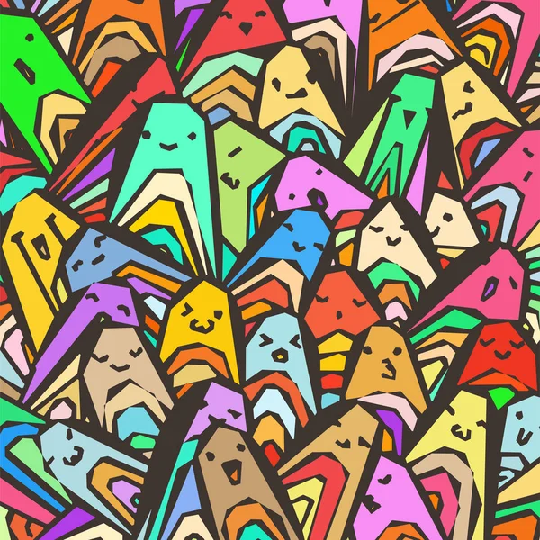 Patroon van een menigte van veel verschillende gezichten. Kleurende pagina's, prenten, ontwerpen — Stockvector