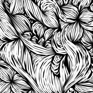 Vektör boyama deseni, kavisli çizgiler, siyah beyaz grunge arka plan