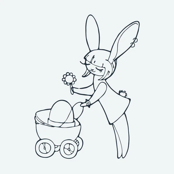 Милий великодній кролик з яйцем. Мультяшна рука намальована Векторні ілюстрації — стоковий вектор