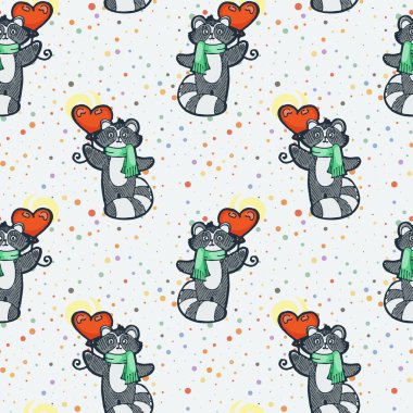 Balonlu sevimli rakun. Karikatür el çizilmiş vektör illüstrasyon