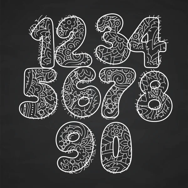 Набір візерункових мальованих чисел. Смішні каракулі контурні математичні знаки — стоковий вектор
