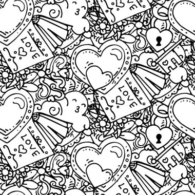 Aşk tarzı Doodles ile Graffiti Dikişsiz desen. Çocukça Swag ve çılgın elemanları ile vektör arka plan