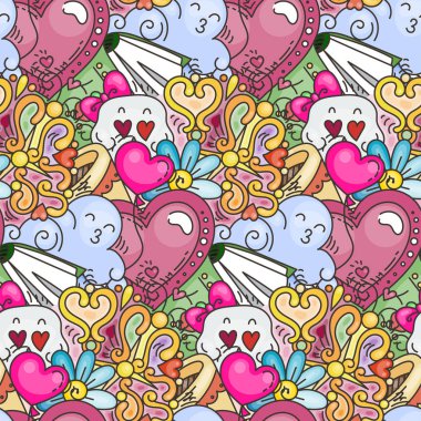 Aşk tarzı Doodles ile Graffiti Dikişsiz desen. Çocukça Swag ve çılgın elemanları ile vektör arka plan