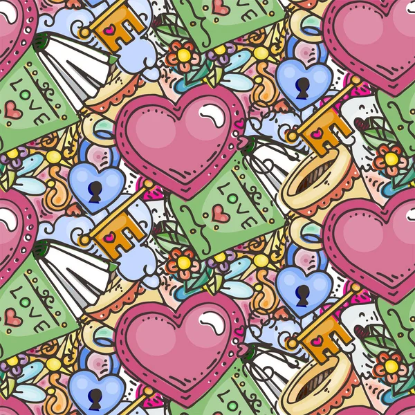 Graffiti seamless pattern with love style doodles. Vector background with childish swag and crazy elements — Stock Vector