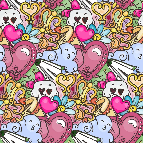 Graffiti seamless pattern with love style doodles. Vector background with childish swag and crazy elements — Stock Vector