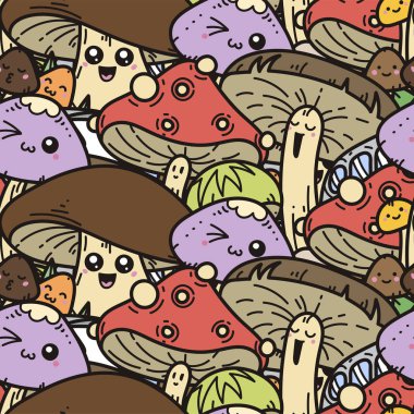 Giysi, tekstil, t-shirt tasarımı için moda orman Dikişsiz desen şablonu. Mantar, sonbahar