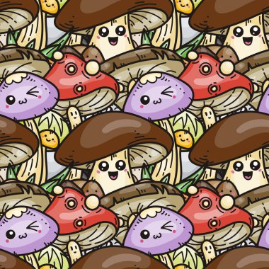 Giysi, tekstil, t-shirt tasarımı için moda orman Dikişsiz desen şablonu. Mantar, sonbahar