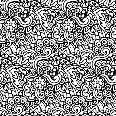 Vektör el çizilmiş çizgi sorunsuz Illustration soyut renkli çiçek ve yaprakları