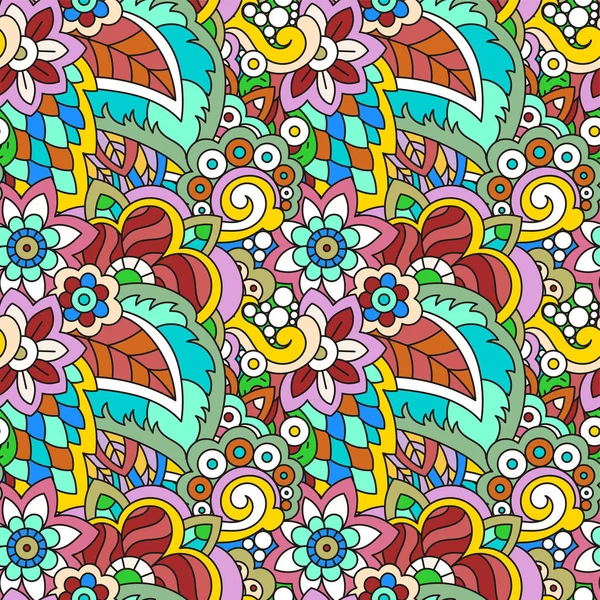 Vector mão desenhada linha perfeita ilustração de flores coloridas abstratas e folhas — Vetor de Stock